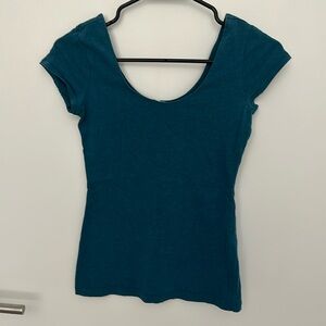 Garage dark teal scoop neck fitted tee, size S